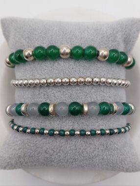 -Green & Silver-Stackable Bracelet Set X 4          Trendy Layered Jewelry